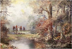 Obraz w technice szpachlowej! Wyjazd na polowanie - H. Nilsen *1908