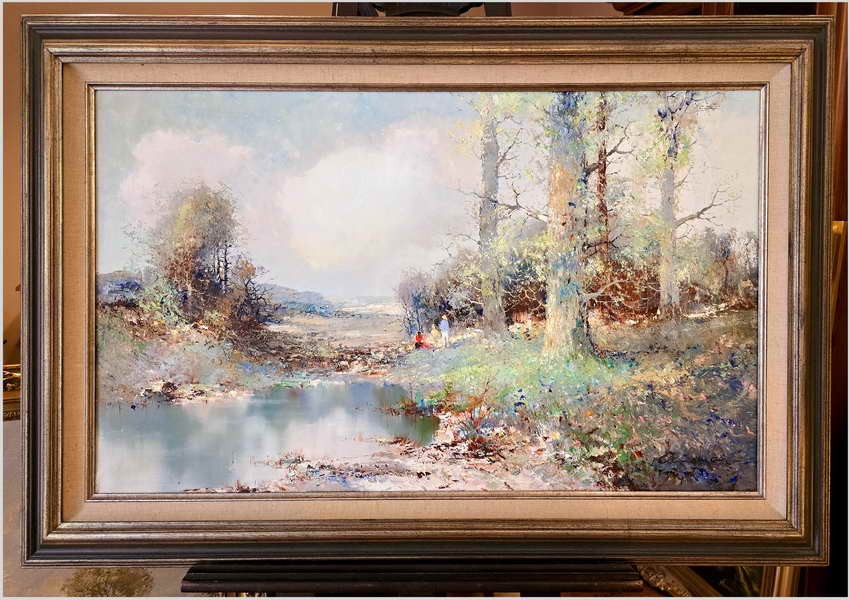 Malarstwo impresjonistyczne! Wiejski krajobraz. Piknik w lesie - Clausmeier *1919