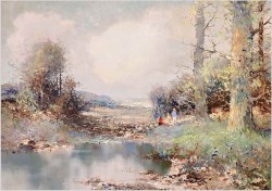 Malarstwo impresjonistyczne! Wiejski krajobraz. Piknik w lesie - Clausmeier *1919