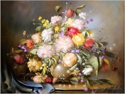 Obraz olejny! Bukiet flamandzkich kwiatów - Gerhard Merfort *1927