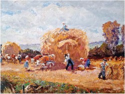 Barwny obraz olejny! Sianokosy - Randolf Wehn 1911r.