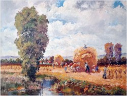 Barwny obraz olejny! Sianokosy - Randolf Wehn 1911r.