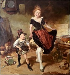 Malarstwo aukcyjne! Tańcząca gosposia z dzieckiem - Dickmeis Gerhard (Heinsberg 1918 - 1978 Jülich)