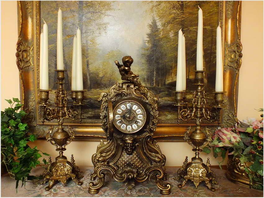 POLECAMY! PAŁACOWY ZEGAR Z KANDELABRAMI - (FHS HERMLE &SOHN) 15KG