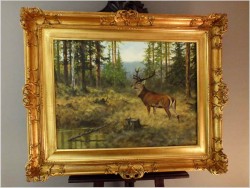 MALARSTWO AUKCYJNE! JELEŃ NA RYKOWISKU - ORYG. GEORG MAJEWICZ (1897-1965)