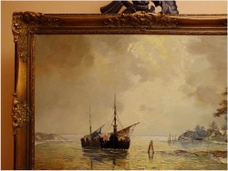 UNIKATOWY TEMAT! ŁODZIE ŻAGLOWE W ZATOCE -  Carol SPREE ur.1907r