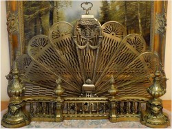 SECESYJNE WILKI DO KOMINKA, DEKORACJA KOMINKA - BRĄZ, FRANCJA XIXw.