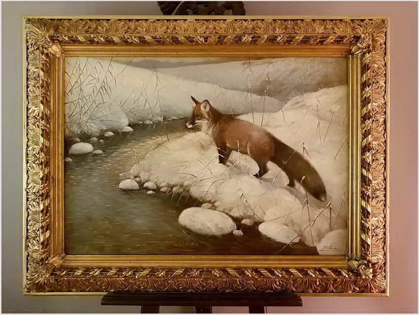 Myśliwskie Malarstwo Aukcyjne! Zimowy Pejzaż z Lisem - Peter PASCHEN (*1873 Germany)