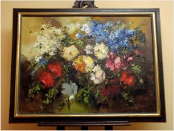 PAŁACOWE MALARSTWO! KWIATY W WAZONIE - Ingfried Paul HENZE-MORRO (1925-2013) CERTYFIKAT!