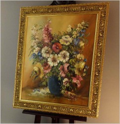 WYJĄTKOWE MALARSTWO W PAŁACOWEJ RAMIE!  KWIATY W WAZONIE - NIEMCY XXw.