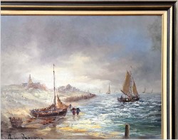 Dobra inwestycja! Łodzie nad brzegiem morza - Peter BROUWER  *1935 ( Certyfikat!)