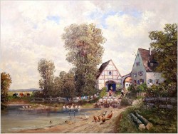 Obraz olbrzym! W wiejskim gospodarstwie - Randolf Wehn 1911-1987 (160cm x 120cm)