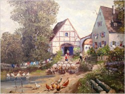 Obraz olbrzym! W wiejskim gospodarstwie - Randolf Wehn 1911-1987 (160cm x 120cm)