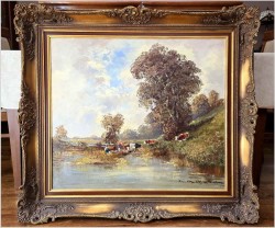 Polecamy! Krowy na pastwisku - duże malarstwo olejne - Randolf Wehn 1911r.