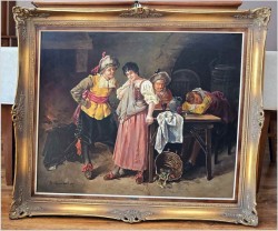 Duży obraz olejny! Scena w tawernie  - Hans Kronenberg (Düsseldorf XXw.) 