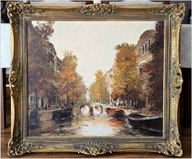 Polecamy! Widok na kanał w Amsterdamie! Dickmeis Gerhard (1918-1978r.)