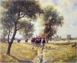 Duży wyjątkowy obraz! Wyjazd na polowanie - Karl mohr ur.( Düsseldorf 1922-2013r.)