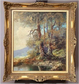 Obraz olejny w technice szpachlowej! Nad brzegiem jezopra - H. Nilsen *1908