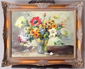 Obraz olejny! Kompozycja kwiatów w wazonie - Hedwig Petermann *1877 