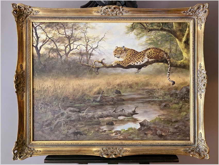 Tanganika! Lampart na gałęzi - oryg. Georg Majewicz (1897-1965)