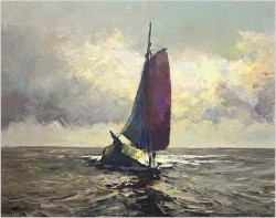 Nokturn! Łodź żaglowa na pełnym morzu - Helmut Kaluza (1912-1984)