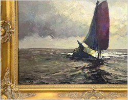 Nokturn! Łodź żaglowa na pełnym morzu - Helmut Kaluza (1912-1984)