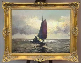 Nokturn! Łodź żaglowa na pełnym morzu - Helmut Kaluza (1912-1984)