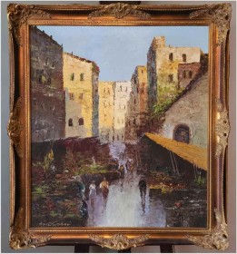 Śródziemnomorskie malarstwo! Plac targowy we Włoskiej Kalabrii - GRABONÉ Arnold (1896-1982)