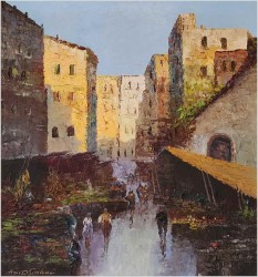 Śródziemnomorskie malarstwo! Plac targowy we Włoskiej Kalabrii - GRABONÉ Arnold (1896-1982)