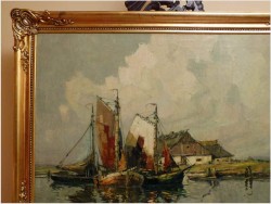 ŁODZIE PRZY BRZEGU - Rudolf PRIEBE (Kiew 1889-1964 Hamburg)