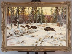 Wataha pędzących dzików -Oryg. Georg Majewicz (1897-1965) Rozmiar 138x98