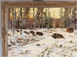 Wataha pędzących dzików -Oryg. Georg Majewicz (1897-1965) Rozmiar 138x98