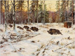 Wataha pędzących dzików -Oryg. Georg Majewicz (1897-1965) Rozmiar 138x98