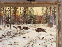 Wataha pędzących dzików -Oryg. Georg Majewicz (1897-1965) Rozmiar 138x98