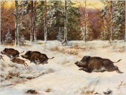 Wataha pędzących dzików -Oryg. Georg Majewicz (1897-1965) Rozmiar 138x98