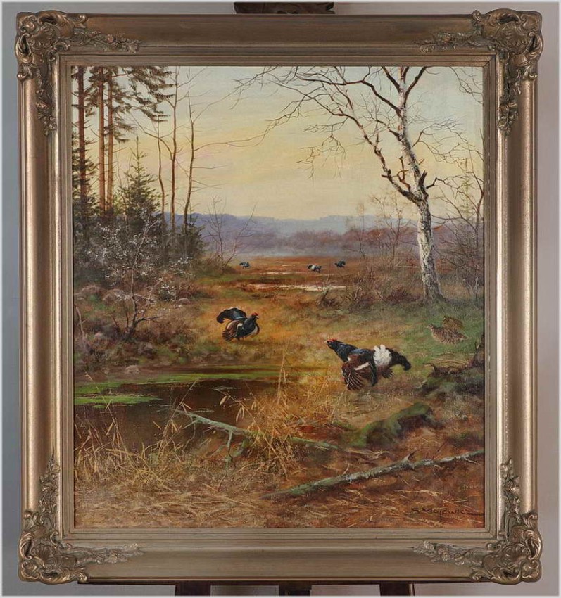 Obraz olejny! Tokujące gody Cietrzewi - oryg. Georg Majewicz (1897-1965)