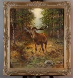 Duży obraz olejny! Jeleń na rykowisku - oryg. Georg Majewicz (1897-1965)