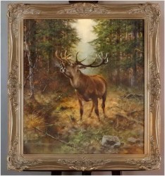 Duży obraz olejny! Jeleń na rykowisku - oryg. Georg Majewicz (1897-1965)