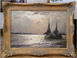 Nokturn! Łodzie żaglowe na pełnym morzu - Helmut Kaluza (1912-1984)