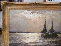 Nokturn! Łodzie żaglowe na pełnym morzu - Helmut Kaluza (1912-1984)