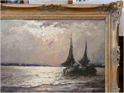 Nokturn! Łodzie żaglowe na pełnym morzu - Helmut Kaluza (1912-1984)