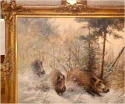 Polecamy! Zimowy  pejzaż z watahą dzików - Prof. Werner Scholl (1911-1980)