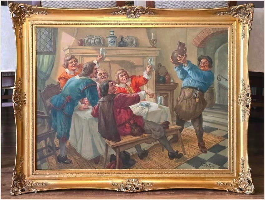 Stary obraz olejny! Próba wina - Hermann Prediger (1886-1970)