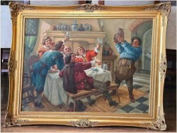 Stary obraz olejny! Próba wina - Hermann Prediger (1886-1970)