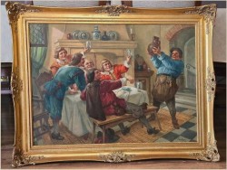 Stary obraz olejny! Próba wina - Hermann Prediger (1886-1970)