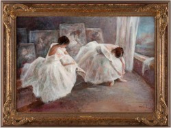 Obraz Top Art! Dwie Baleriny w Atelier - Miloslava Vrbova (ur. 1909-1991) Certyfikat!