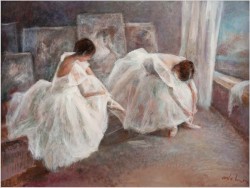 Obraz Top Art! Dwie Baleriny w Atelier - Miloslava Vrbova (ur. 1909-1991) Certyfikat!