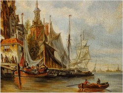 POLECAMY! WIDOK NA HOLENDERSKIE NABRZEŻE – WERNER HERMANN 1816-1905, DÜSSELDORF