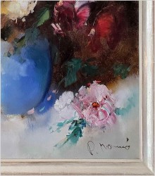 Malarstwo szpachlowe! Barwna kompozycja kwiatowa - Henze P. Morro (1925-2013) Rozmiar XXL