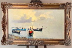 Łodzie w blasku porannego słońca - Franco Pergal *1905